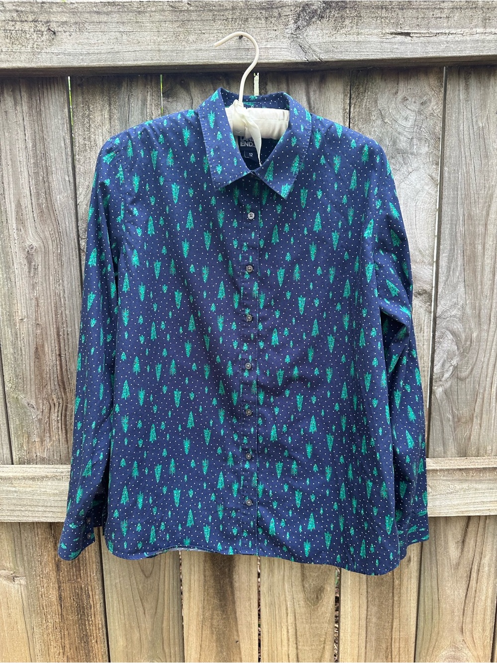 Lands’ End cotton Christmas tree blouse